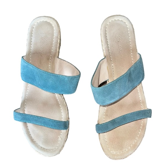 Elizabeth and James Blue Suede Wedge Espadrille Sandals Platform - Picture 4 of 9